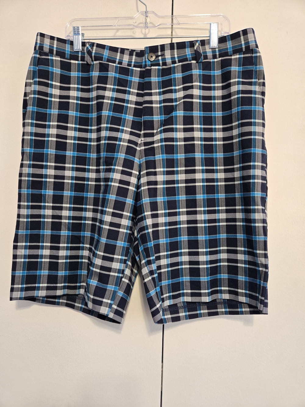 Adidas Plaid Golf Shorts Men's 36 Blue Gray Performance Flat‎ Front
